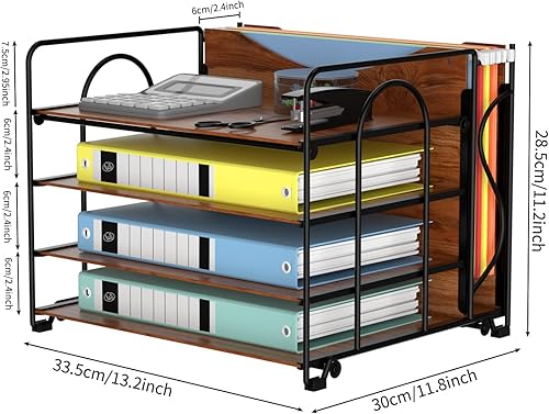 Miniatura 2 de Organizador de archivos de escritorio, organizadores de escritorio de 4 niveles de madera con 5 carpetas de archivos A4, organización de oficina
