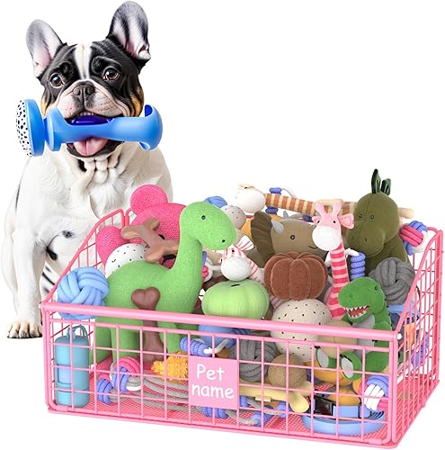 Miniatura 9 de Cesta indestructible para juguetes para perros, caja de juguetes mediana para perros, canasta de metal para perros para juguetes, organizador de