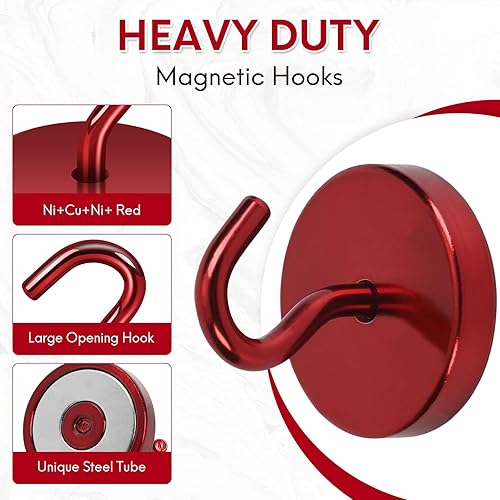 Vista 222 de Neosmuk Ganchos magnéticos resistentes, imanes fuertes con gancho para refrigerador, ganchos industriales súper resistentes de neodimio para colgar