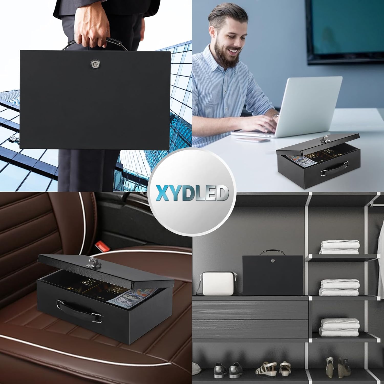 xydled Fire Resistant Safe Fire Safe Box with Key Lock for Home Office Security Storage for Valuables Documents,12.8 x 8.5 x 4.5 Inch,Black