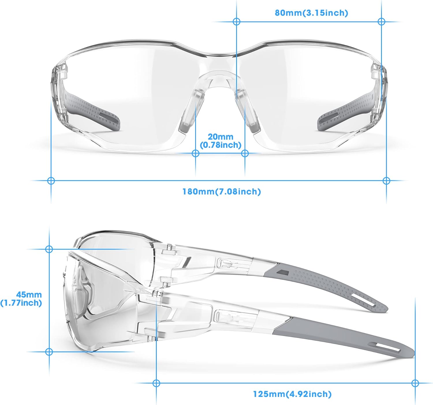 DILANCO Clear Safety Glasses Goggles, Adjustable Frames and Scratch-Resistant with No-Slip Grips Safety Glasses for Women Men - Image 4