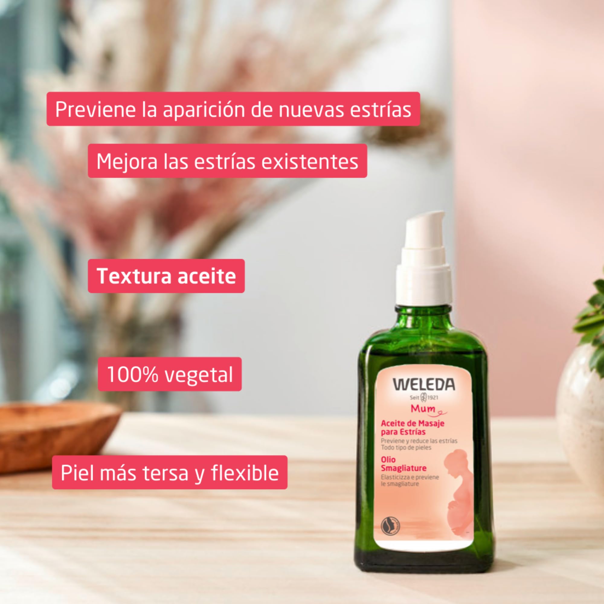 Weleda – Aceite de Masaje Antiestrías Embarazo, Mejora la Elasticidad de la Piel y Ayuda a Reducir la Apariencia de Estrías, Hidratación y Cuidado Corporal - 100 ml