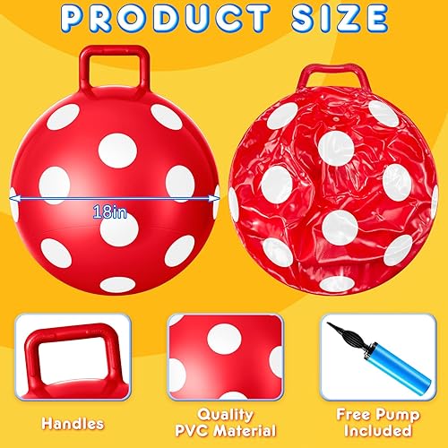 Miniatura 2 de Lewtemi 3 bolas de tolva de lunares con asa para saltar y saltar pelota hinchable juguete con bomba de aire para relevos, carreras, juegos de
