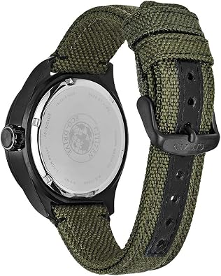 Citizen Men's Eco-Drive Weekender Garrison Field Watch, in Stainless Steel with Olive Green Nylon Strap, Black Dial (Model: BU2055-16E)