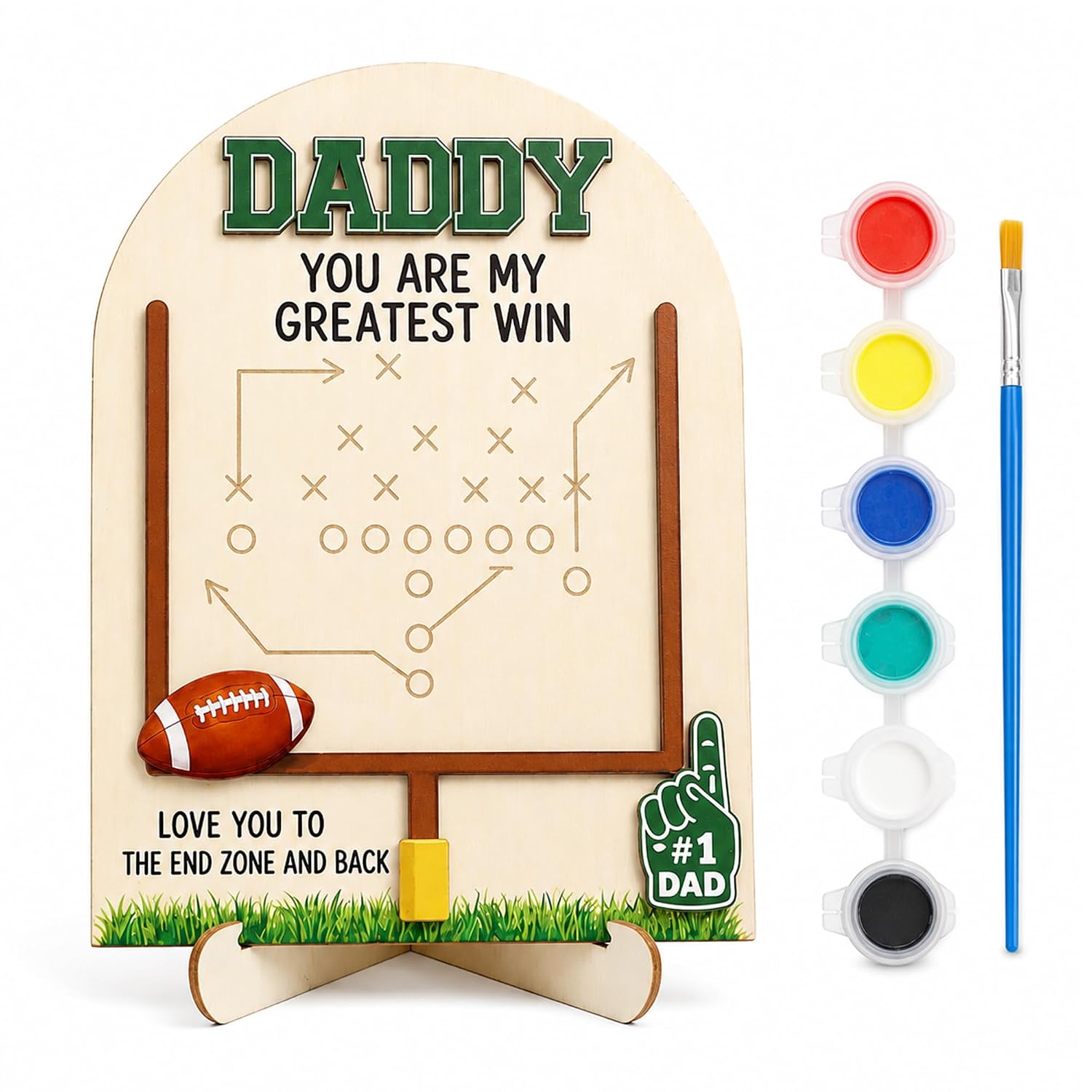 DIY Football Daddy Handprint Kit, Father’s Day Wooden Plaque, New Dad Gifts for Girl Dad or Boy Dad, First Father’s Day Baby Handprint Keepsake, End Zone Dad Sign