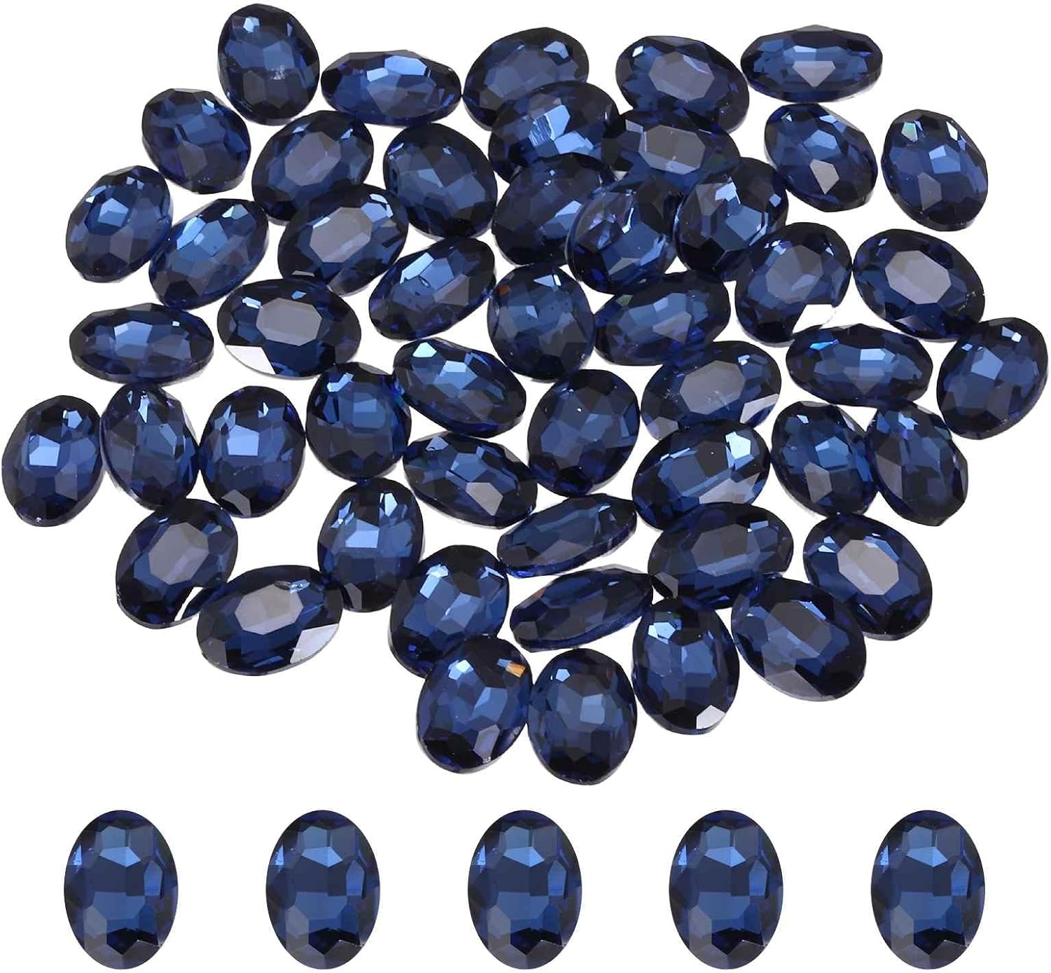 MECCANIXITY 100Pcs Oval Pointed Back Rhinestone, 10 x 14 mm Oval Faceted Glass Rhinestone Gems Pointed Back Faceted Glass Beads for Jewelry Making DIY Crafts Shoes Crystal, Deep Blue