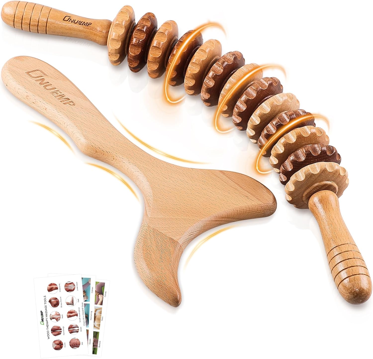 2-in-1 Wooden Therapy Massage Tools Set, Wooden Maderoterapia Kit or Lymphatic Drainage Massage Roller Kits for Muscle Relaxation, Body Shaping, Gua Sha Massage, Anti Cellulite, Beech