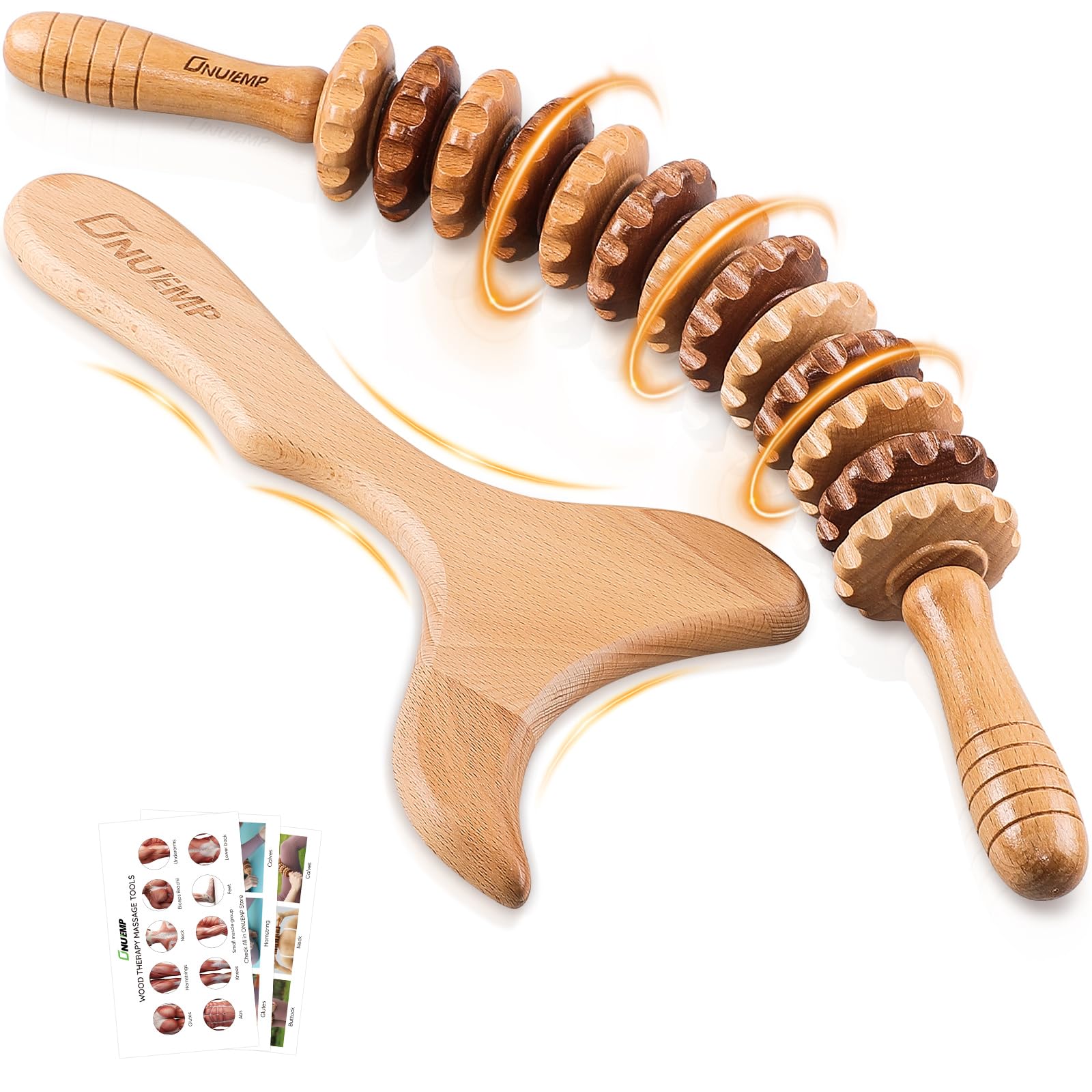 2-in-1 Holz Therapie Massage Tools Set Holz Maderoterapia Kit oder Lymphdrainage Massageroller Kits für Muskelentspannung, Körperformung, Gua Sha Massage, Anti Cellulite, Buche