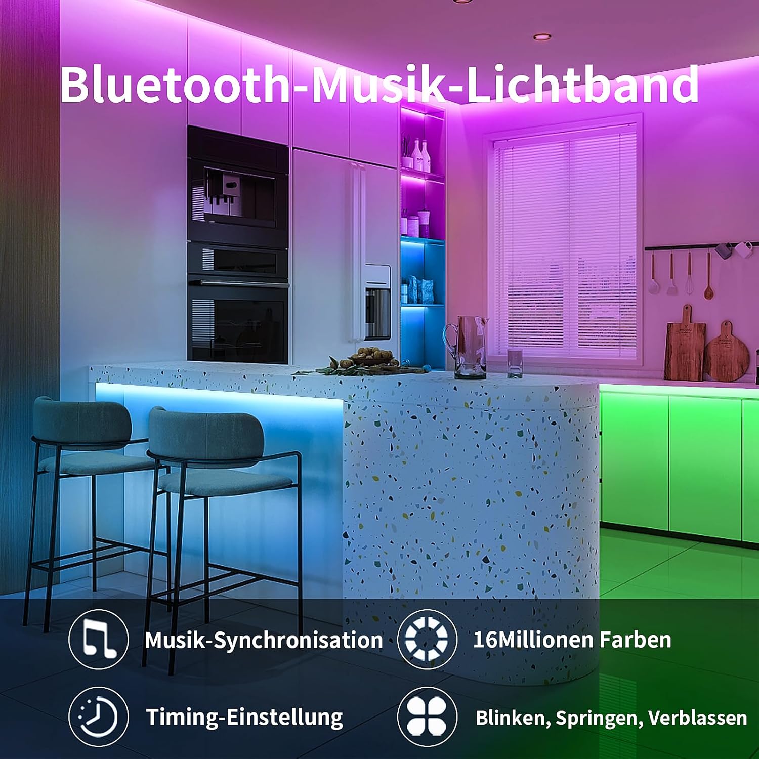 BATHEBRIGHT Led Strip Lights 15M,Music Sync RGB Bluetooth Color Changing Flexible LED Light Strips,with Smart App Control Remote, Led Lights for Bedroom Room Lighting Flexible Home Decoration