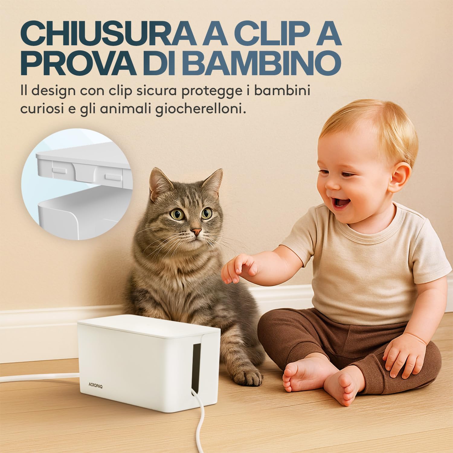 ACROPAQ Scatola Porta Cavi - Piccolo (23,5 x 12 x 11,5 cm), Scatola per nascondere cavi e ciabatte, Plastica, Bianco - Cable box, Cable management box