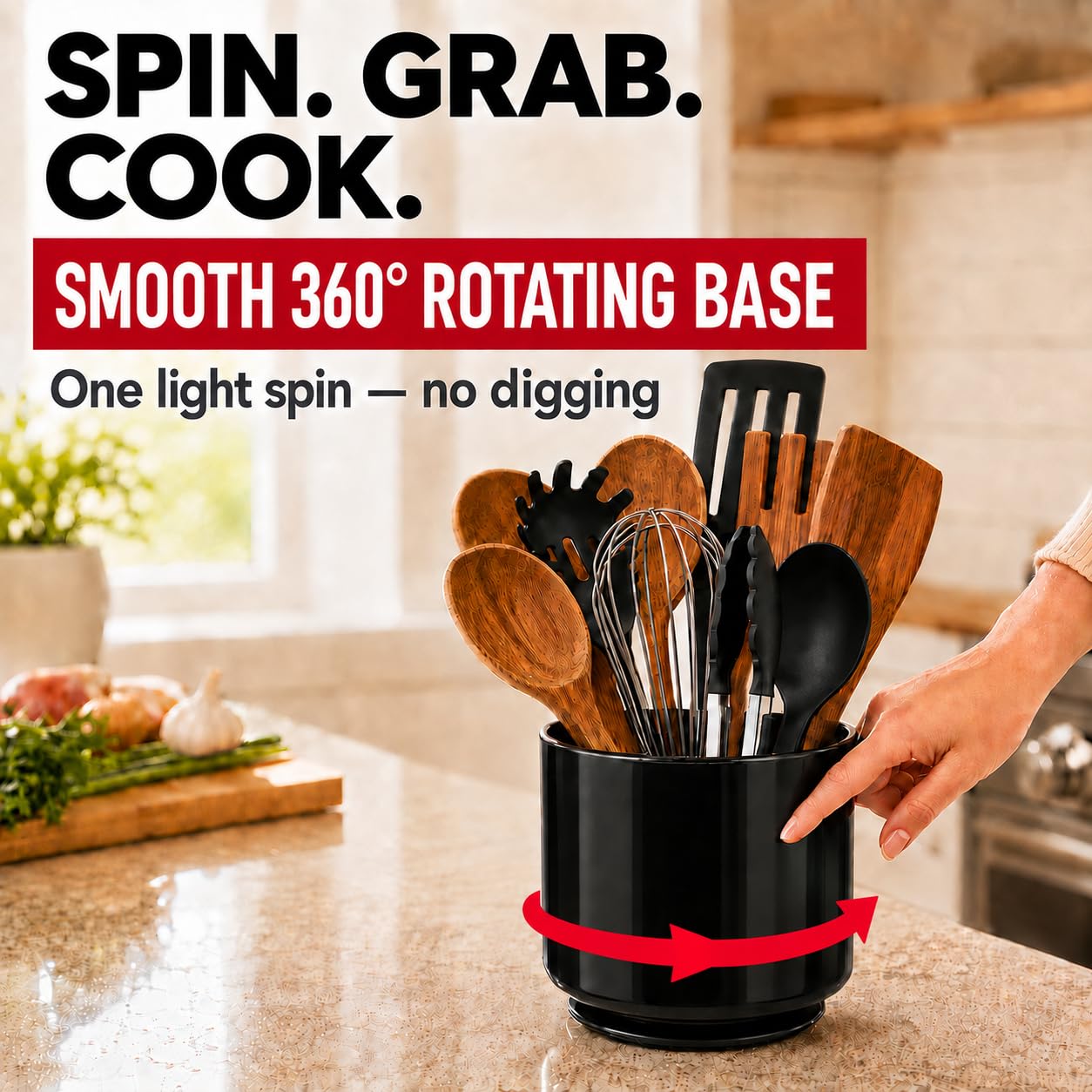 Rotating Utensil Holder - Large, Sturdy & Dishwasher Safe -2
