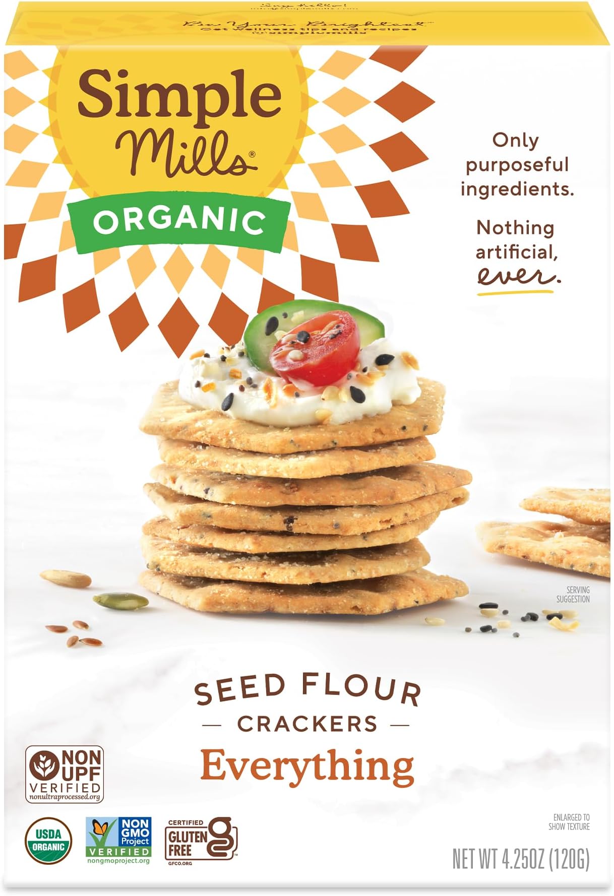 Organic Seed Crackers, Everything, Gluten Free, Flax Seed, Sunflower Seeds, Corn Free, Low-Calorie Snacks, Plant Based, Nutrient Dense, 4.25oz, Pack of 1
