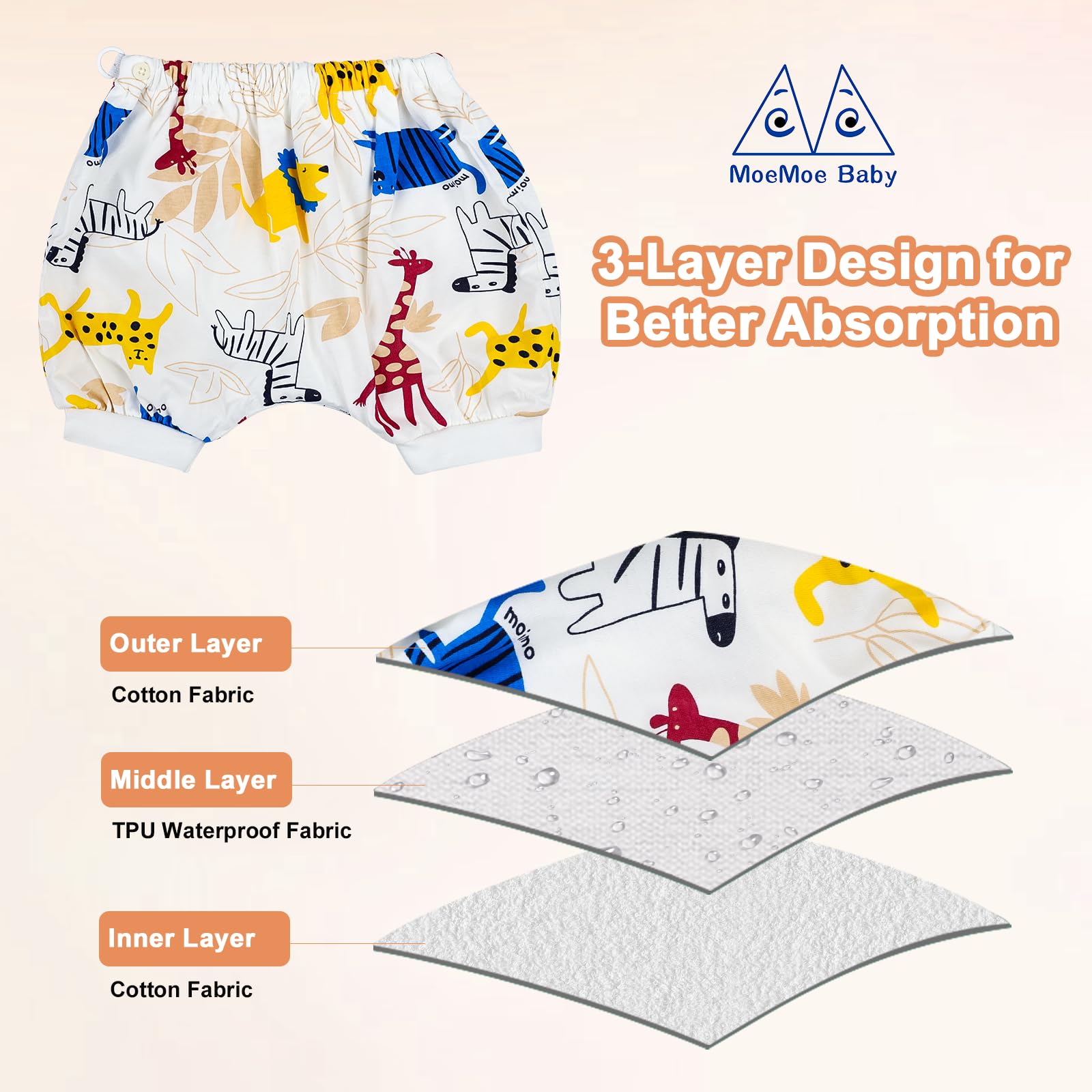MOEMOE BABY Mutandine di apprendimento Pantaloni da Allenamento Impermeabili Notte gonne per pannolini notturna pantaloni per bambini 2 confezioni