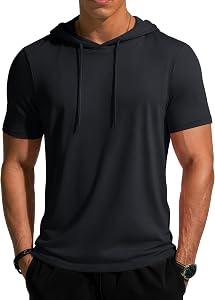 MAGCOMSEN Short Sleeve Hoodie for Men Gym to Street Tshirt Muscle Regular Fit Sweatshirts Lightweight Cotton Hooded Tops