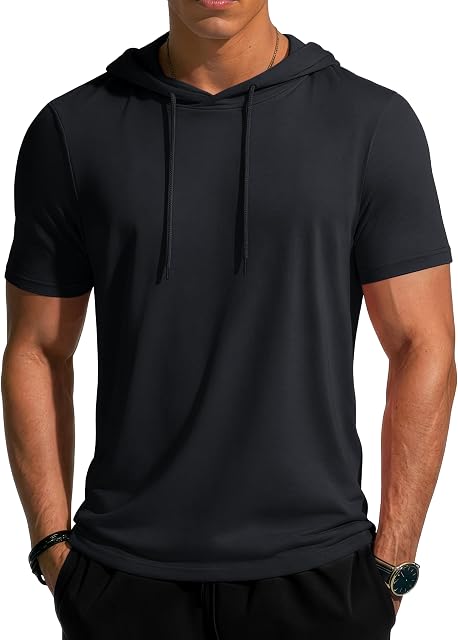 MAGCOMSEN Sweat-shirts à capuche courte manches pour hommes Gym to Street Tshirt Muscle Regular Fit Sweats Léger Cotton Hoote Tops