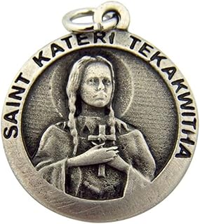 Shomali Catholic Gift 1 Inch Pewter Saint St Kateri Tekakwitha 3rd Class Relic Medal Pendant Religious Jewelry