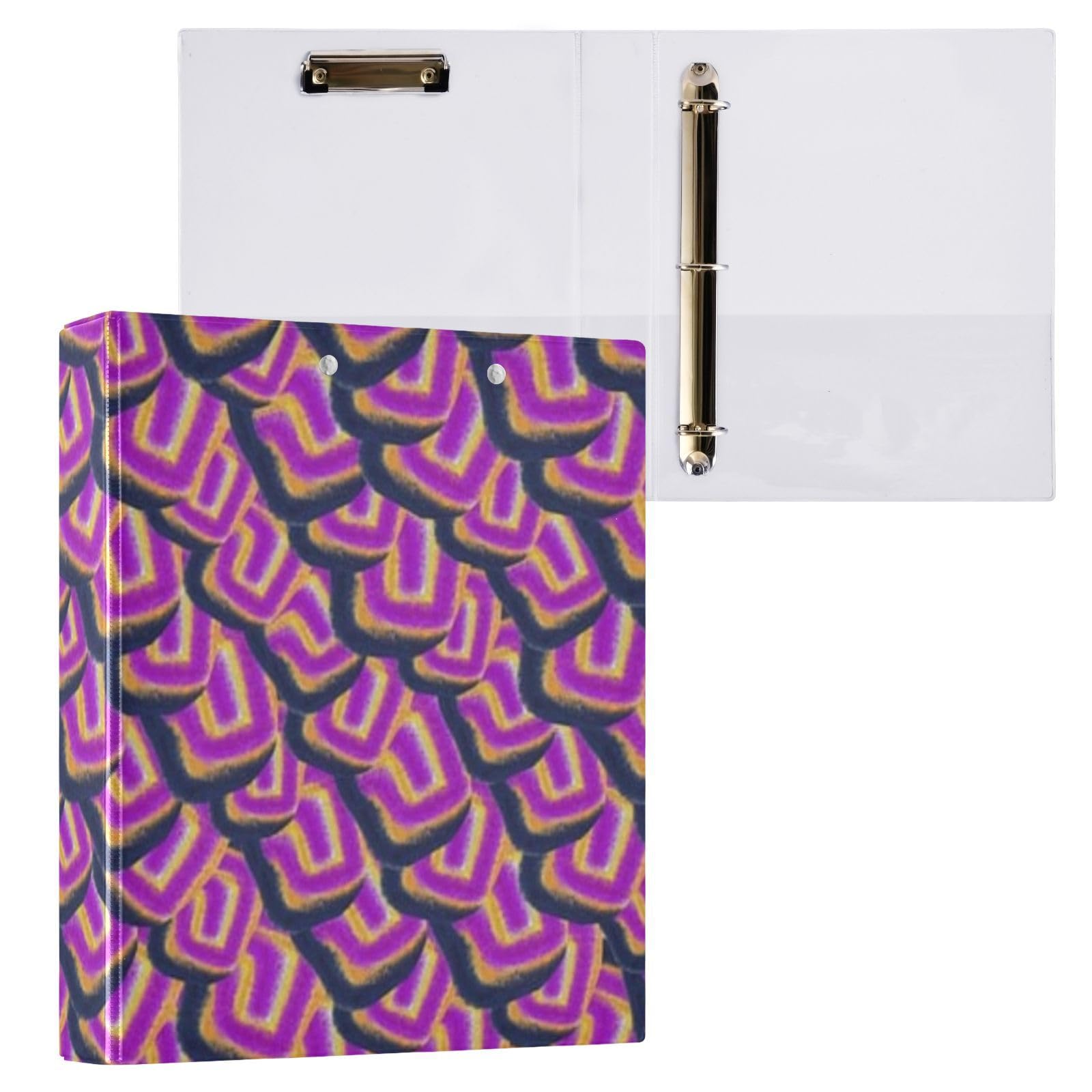 Raccoglitore a 3 anelli rotondi impermeabile con portablocco, in PVC, trasparente, formato A4, 200 fogli, per ufficio, scuola, casa, organizzazione ricette, motivo astratto viola