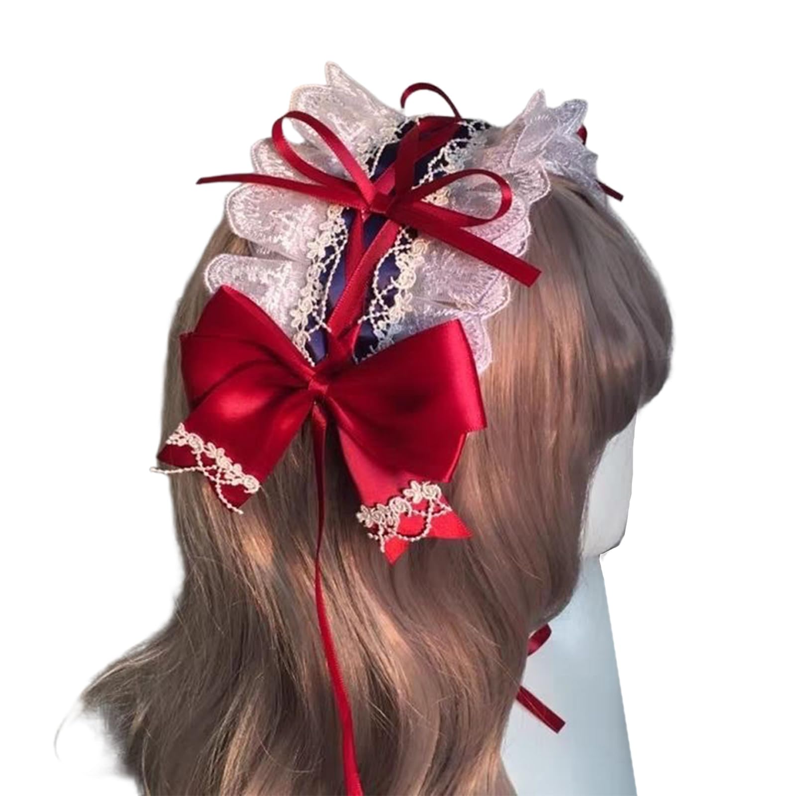 Nucelit Lace Bowknot Headband Lolitas Maid Cosplay Hair Accessories for Wedding Party Daily Use Lolitas Lace Bowknot Headwear Maid Cosplay Headband