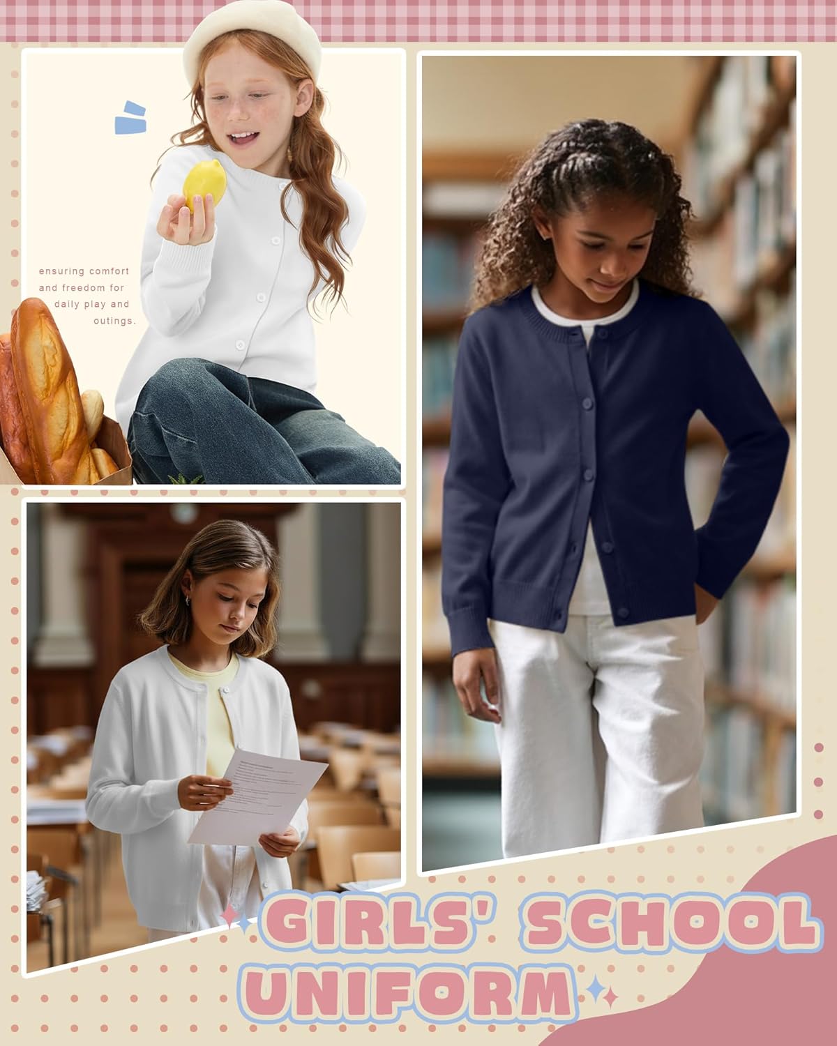 2 Pack Girls Cardigan Sweater Long Sleeve Knit Tops Button Kids School Uniforms Fall Winter for 4-12 Years - Image 4