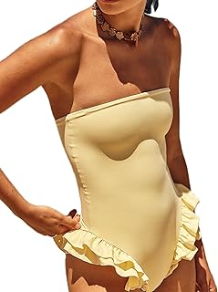 One Piece Ruffles Swimsuit Women Cut Out Back Monokini Bathing Suit Spaghetti Strap Square Neck Tummy Control Bikini