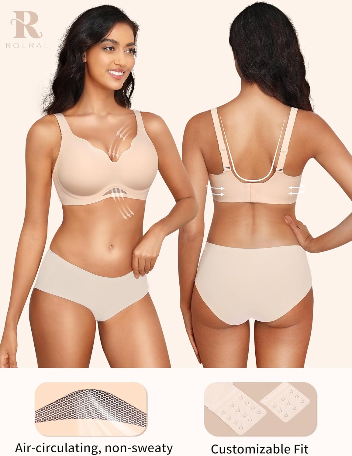 Cooling Seamless Bra Wireless for Women, No Underwire Comfort for Summer Sports Bra Light Support, No Underwire Comfort for Yoga Lounge and SLE Nude - Image 2