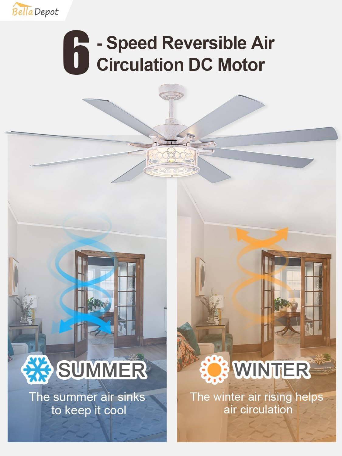 72 Inch Farmhouse Ceiling Fan with Lights Large Chandelier Caged Fan with Quiet Reversible DC Motor Rustic Fan with Wooden Blades - Ideal for Bedroom, Living Room, Dining Room, Any big spaces