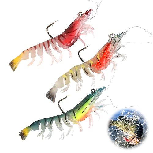 3 Pcs Pre-Rigged Fishing Jigs, Shrimp Soft Fishing Lure of