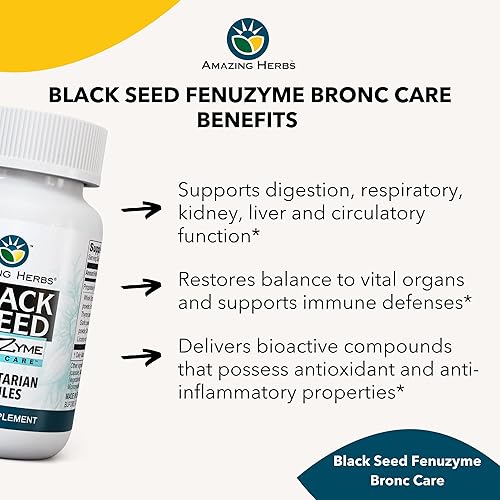 Miniatura 3 de Amazing Herbs Black Seed Fenuzume Bronc-Care, cápsulas vegetarianas - Sin gluten, sin OMG, veganas, mejora la respuesta inmunológica, mejora las