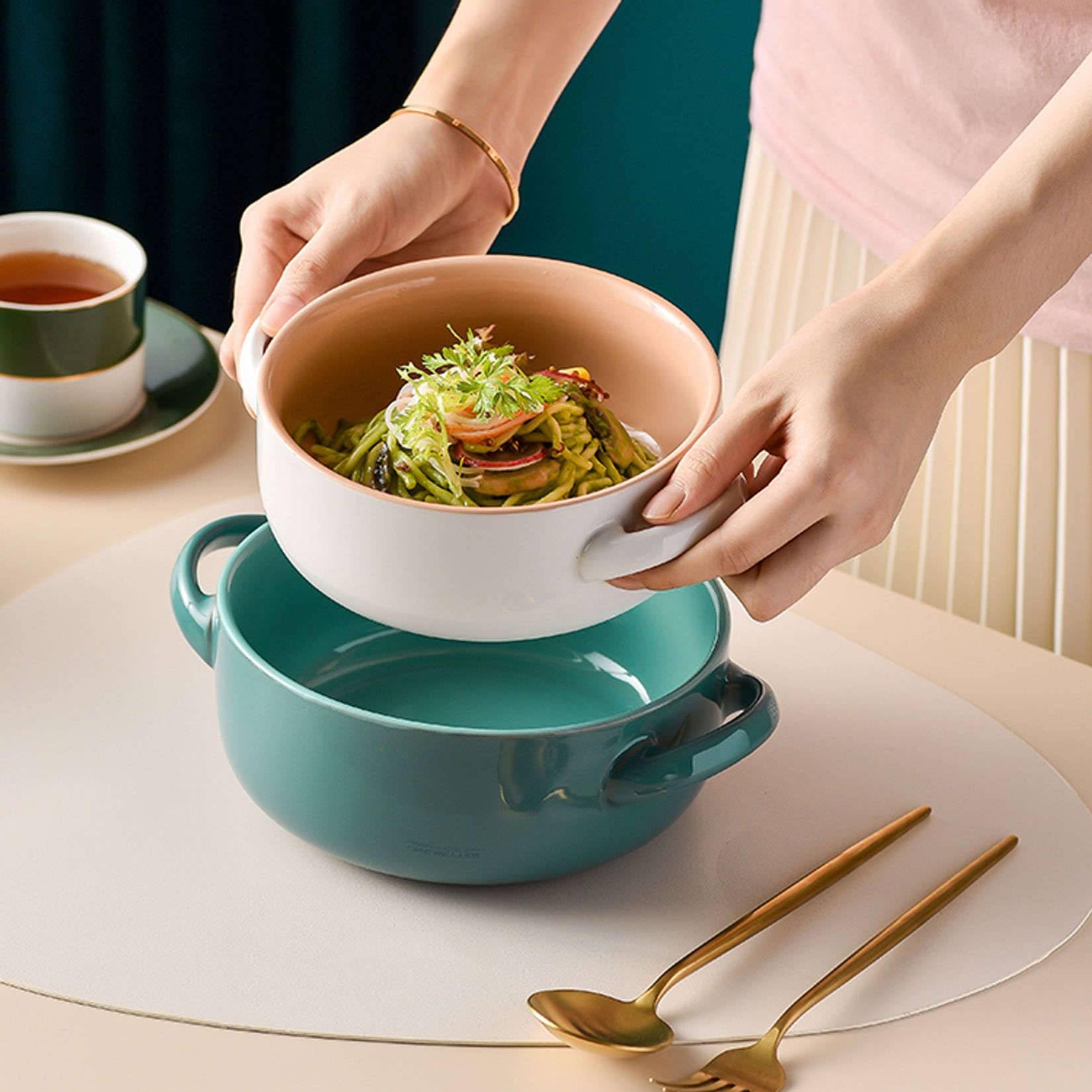 Amazon.co.jp: 大容量 スープボウル 取っ手付き, 陶器 穀物ボウル