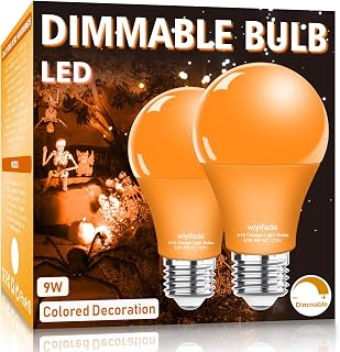 2 Pack A19 LED Orange Light Bulbs,120V E26 Halloween Orange LED Lights 9W Replace up to 100W, Dimmable Colored Light Bulbs for Porch, Home Lighting, Party Decoration, Holiday Lighting