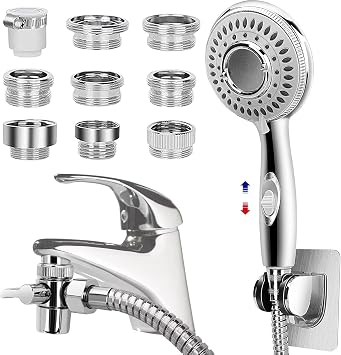 Shower Head Sink-Faucet Bathtub, Hose Sprayer Attachment with 5 Adapters, 79" Hose for Hair Washing, Pet Dog Rinse & Baby Bath, ON/Off Extension for Tub Faucet, Utility Sink, Laundryroom, Garden