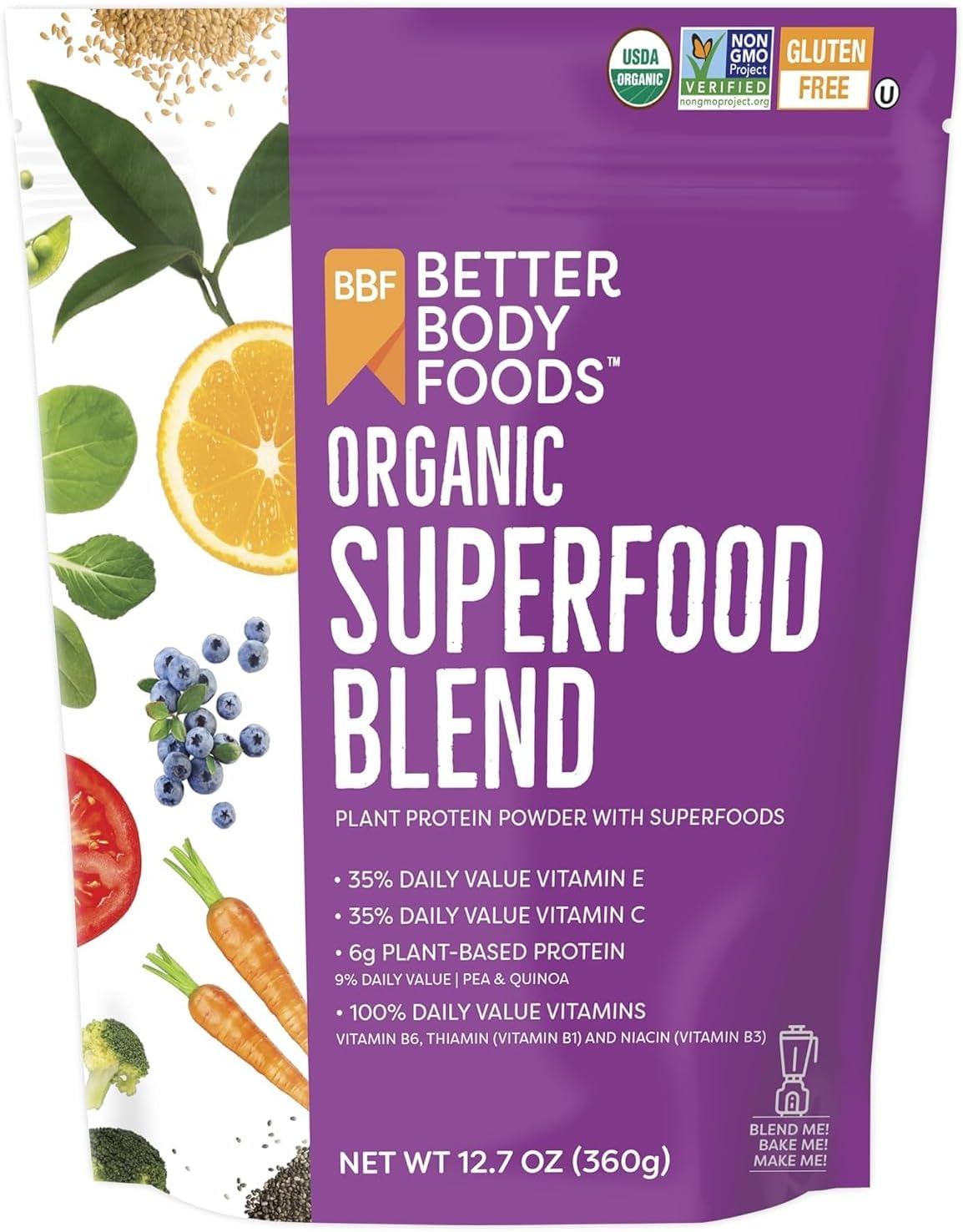 Organic Superfood Powder with Protein, Vitamins C, E, and B12 (12.7 oz.)