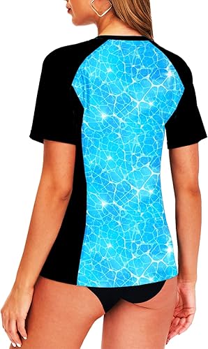 Miniatura 7 de AOBUTE Camiseta de natación de manga corta para mujer con estampado floral tropical UPF 50