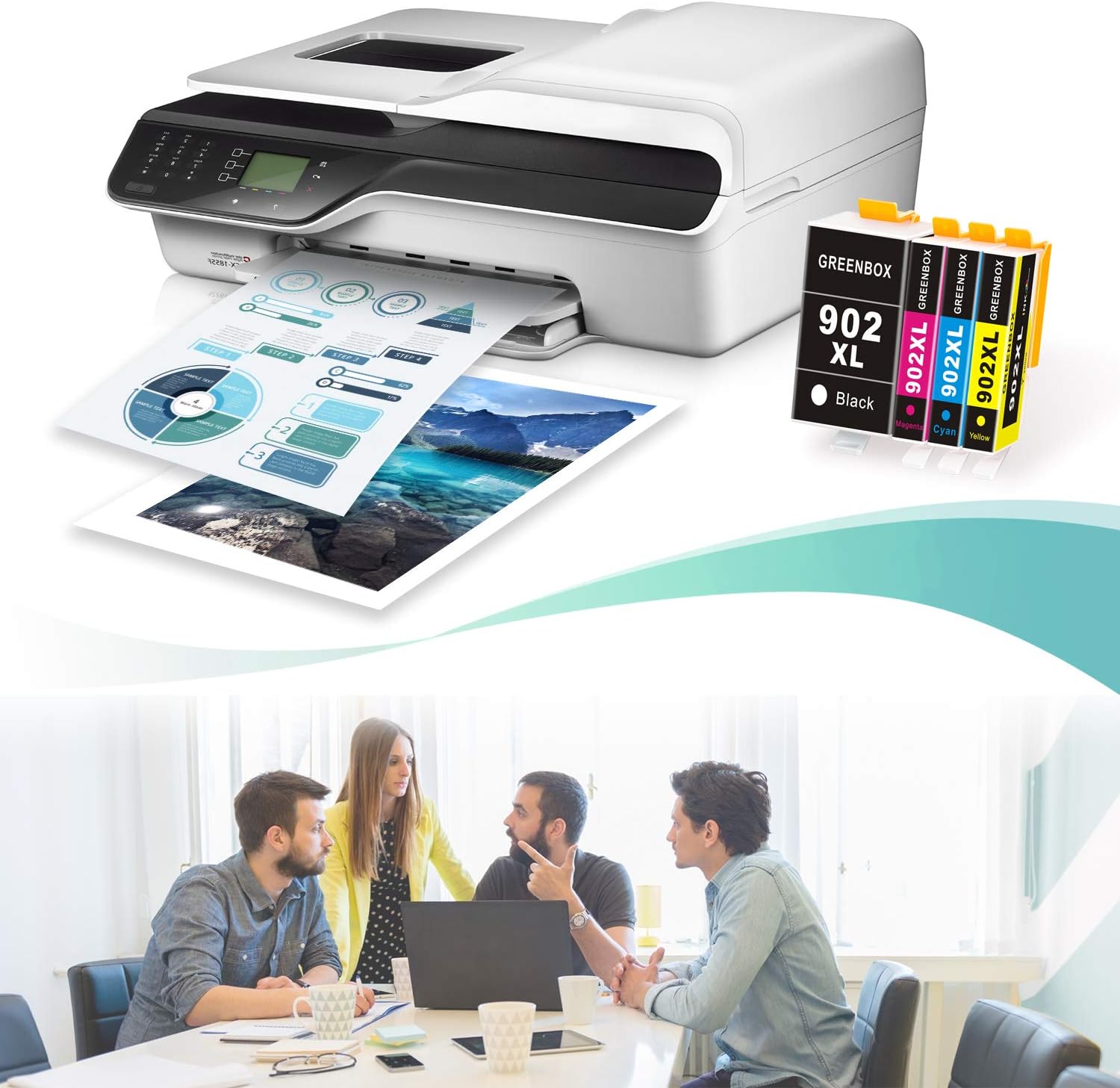 GREENBOX Compatible Ink Cartridges Replacement for HP 902XL 902 XL for Hp OfficeJet Pro 6978 6968 6958 6962 6960 6970 6979 6950 6951 6954 6975 Printer (1 Black 1 Cyan 1 Magenta 1 Yellow)