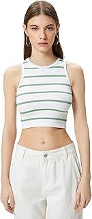 KOTON womens Crop Crew Neck Sleeveless Slim Fit Ribbed Tanktop