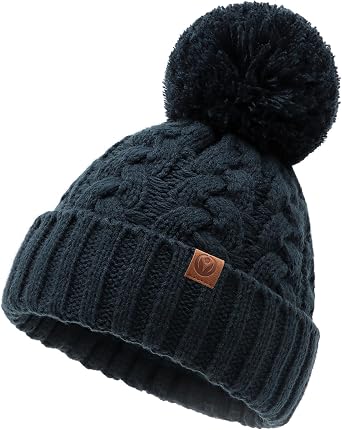 Toddler Kids Girl Winter Beanie Pom Pom Hat with Warm Fleece Lining