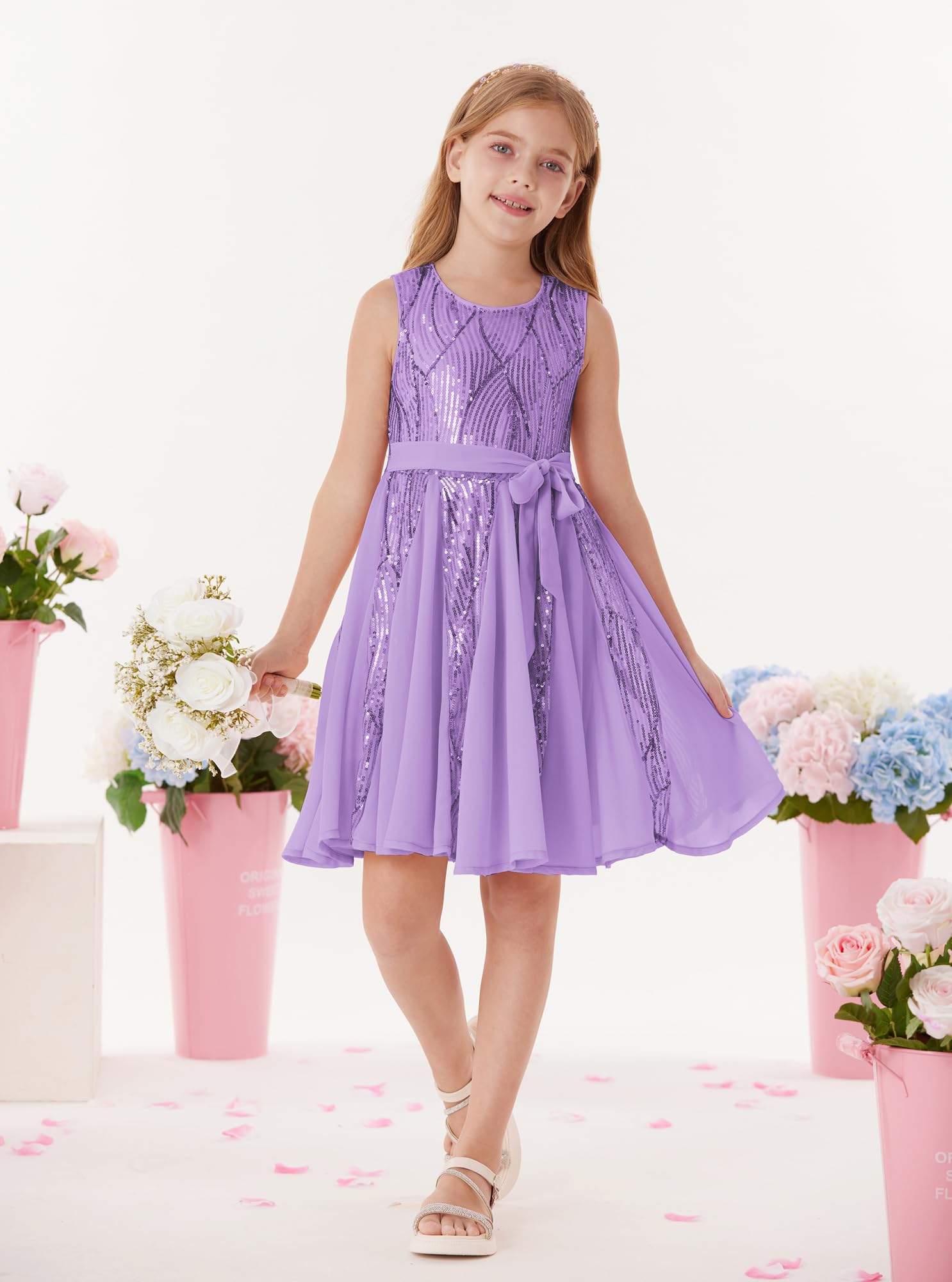 GRACE KARIN Mädchen Glitzerndes Pailletten Prinzessinnenkleid Geburtstagspartykleid Sommer Blumenmädchen Kleid für besondere Anlässe Festival-Outfit 5-12 Jahre