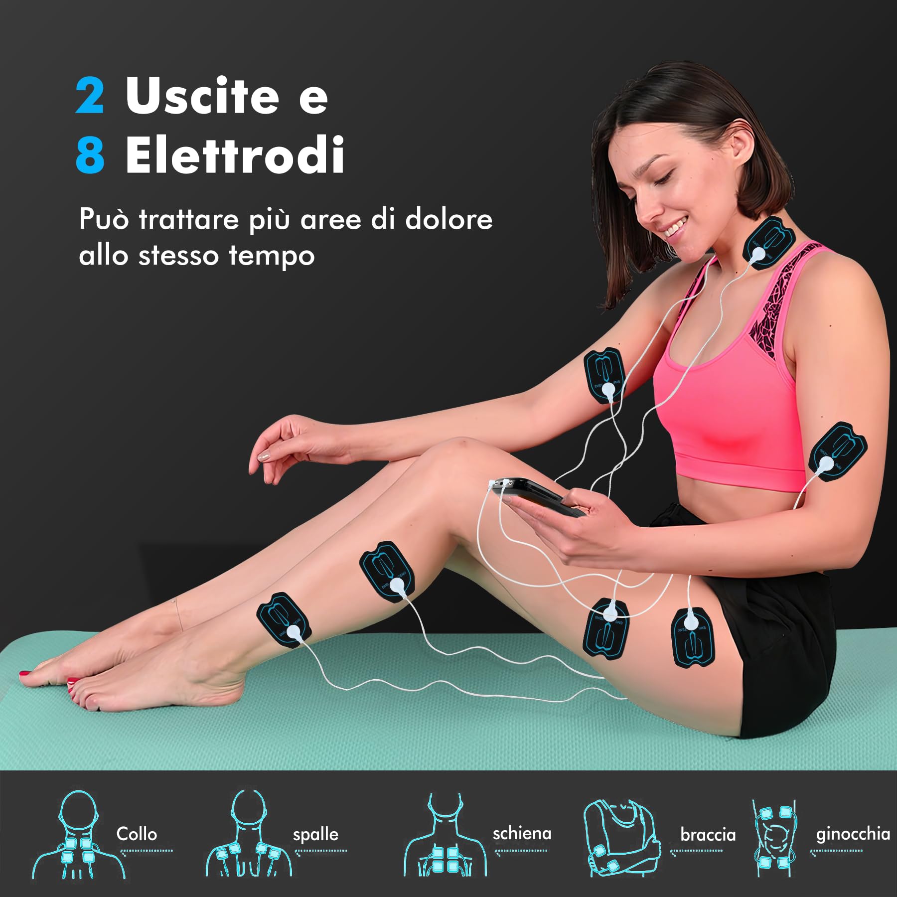 Elettrostimolatore Muscolare, 3 in 1 TENS/EMS/Massage Elettrostimolatore Professionale, Con 27 modalità e 30 intensità, 2 Channels 8 elettrodi