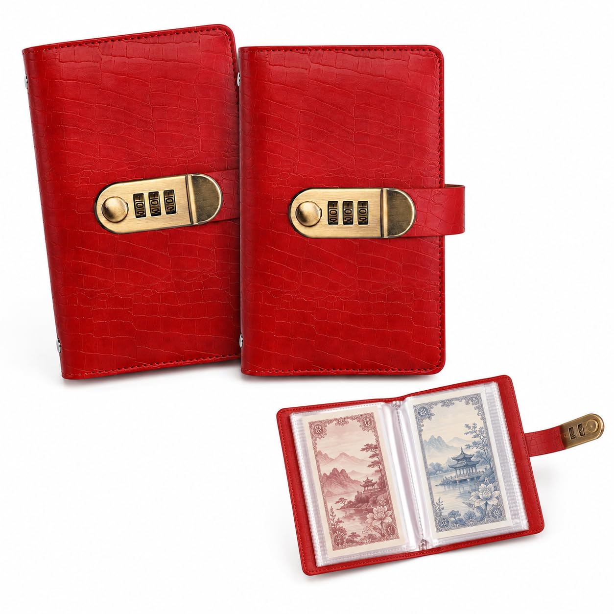 Lockable Savings Notebook, Locking Banknote Collection Booklet，Red：2pcs