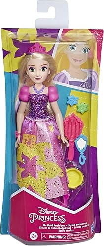 Miniatura 2 de Disney Princess Be, Bright Be Bold Rapunzel - Muñeca de moda, colores brillantes y llamativo diseño gráfico de vestido, con cepillo y accesorios