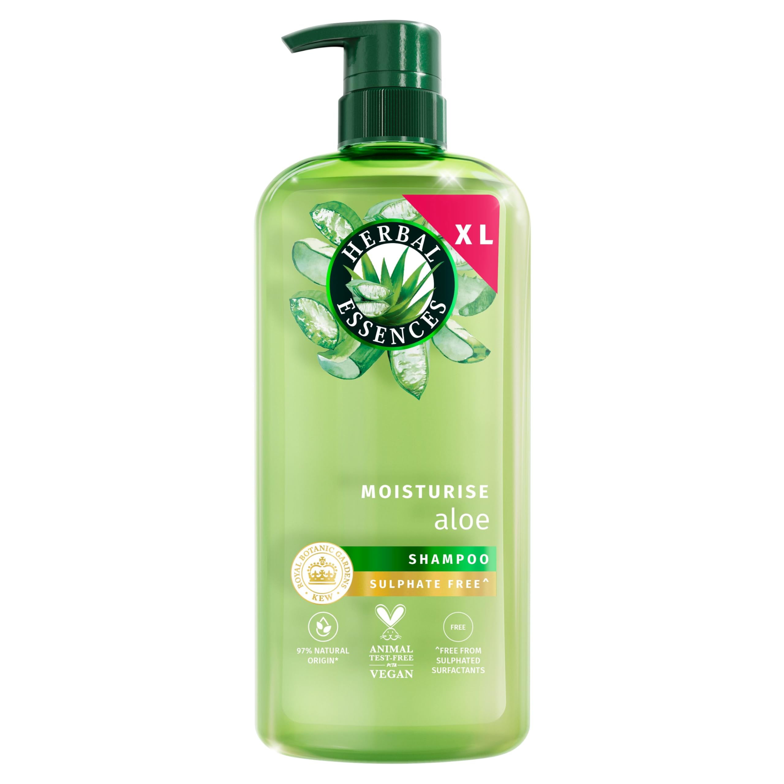 Herbal Essences Aloe Moisturise Shampoo 650ml for Very Dry Hair, Helps to Hydrate, Cleanse and Nourish. Blended with Natural Origin Ingredients and a Jasmine Scent, Silicone and Sulfate Free, Vegan