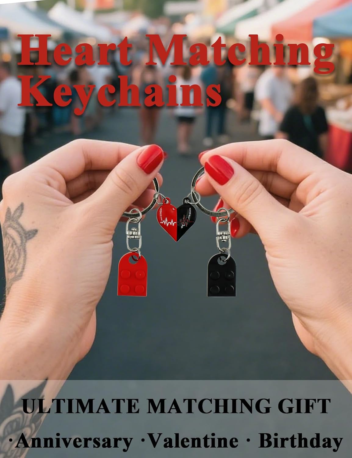 Heart Matching Keychains for Couples, Brick Hearts Best Friend Keychain Couples Stuff Gifts for Boyfriend Girlfriend image 5