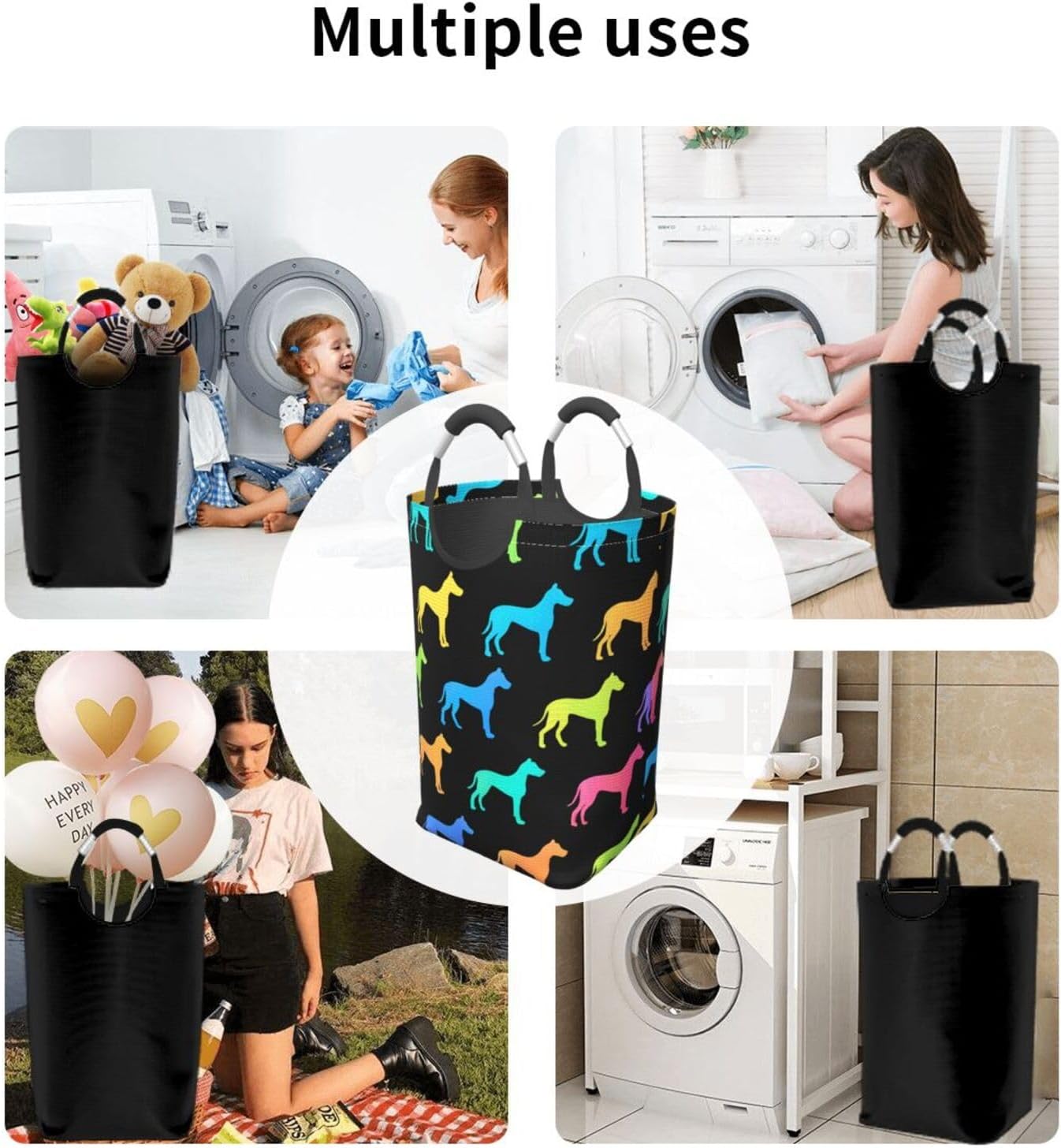 50l Laundry Basket Neon Dog Silhouette Waterproof Laundry Hamper Foldable Clothes Laundry Bag With Handles