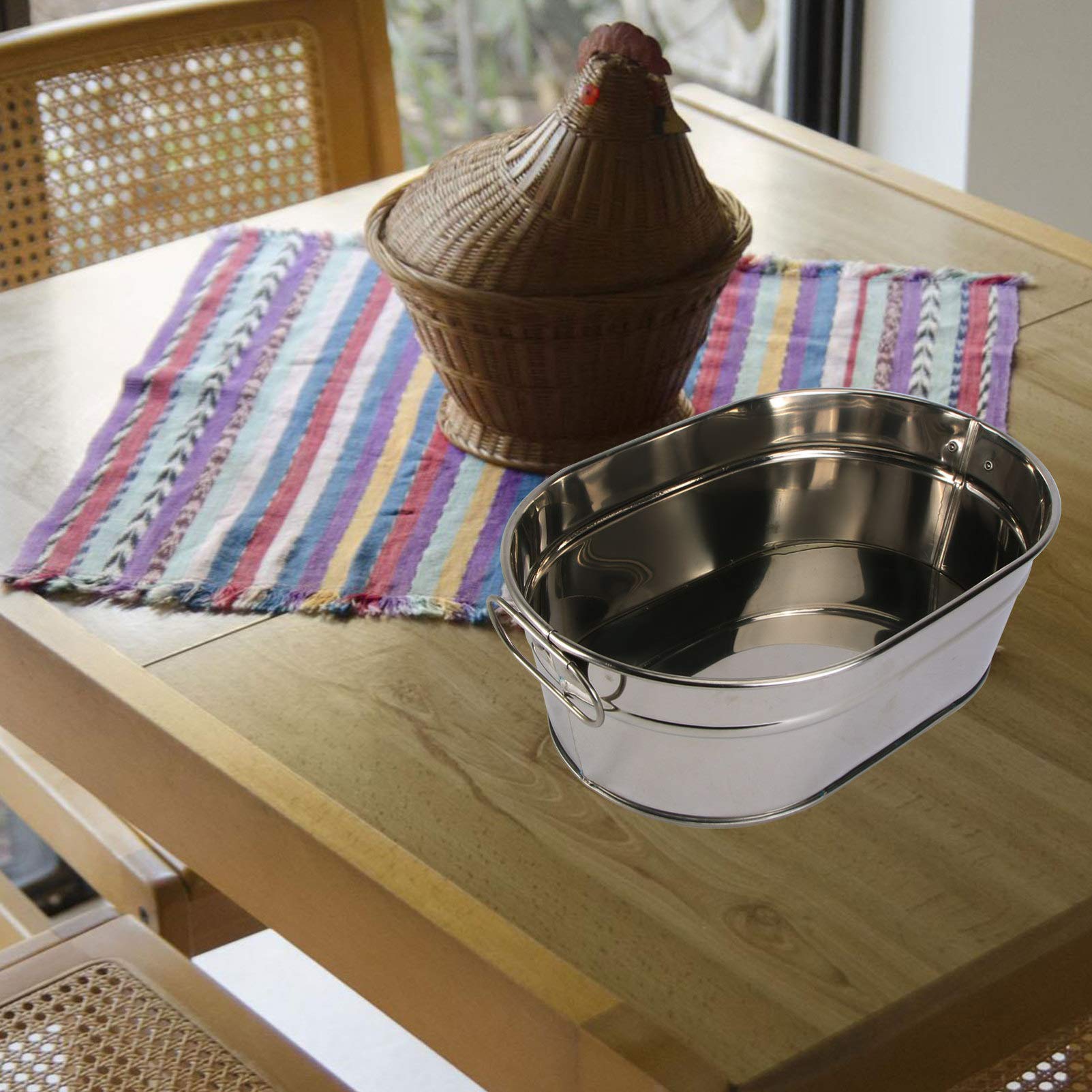GANAZONO Mini vasca in metallo zincato in metallo per bevande di ghiaccio Vasca da vino Bottiglia di birra Secchio Bar Snack Contenitore Agriturismo Fioriera per la casa Cucina feste di nozze Argento