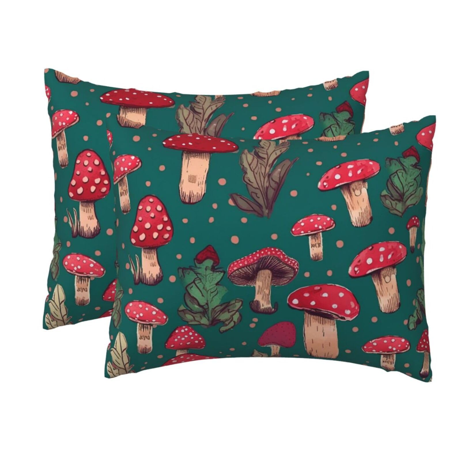 2 Pack Standard Size Pillow Cases for Hair and Skin Soft Breathable Pillow Case Covers with Hidden Zipper Red Mushrooms Pillowcase 20x26 Inches Pillow Cover for Sleeping Gift