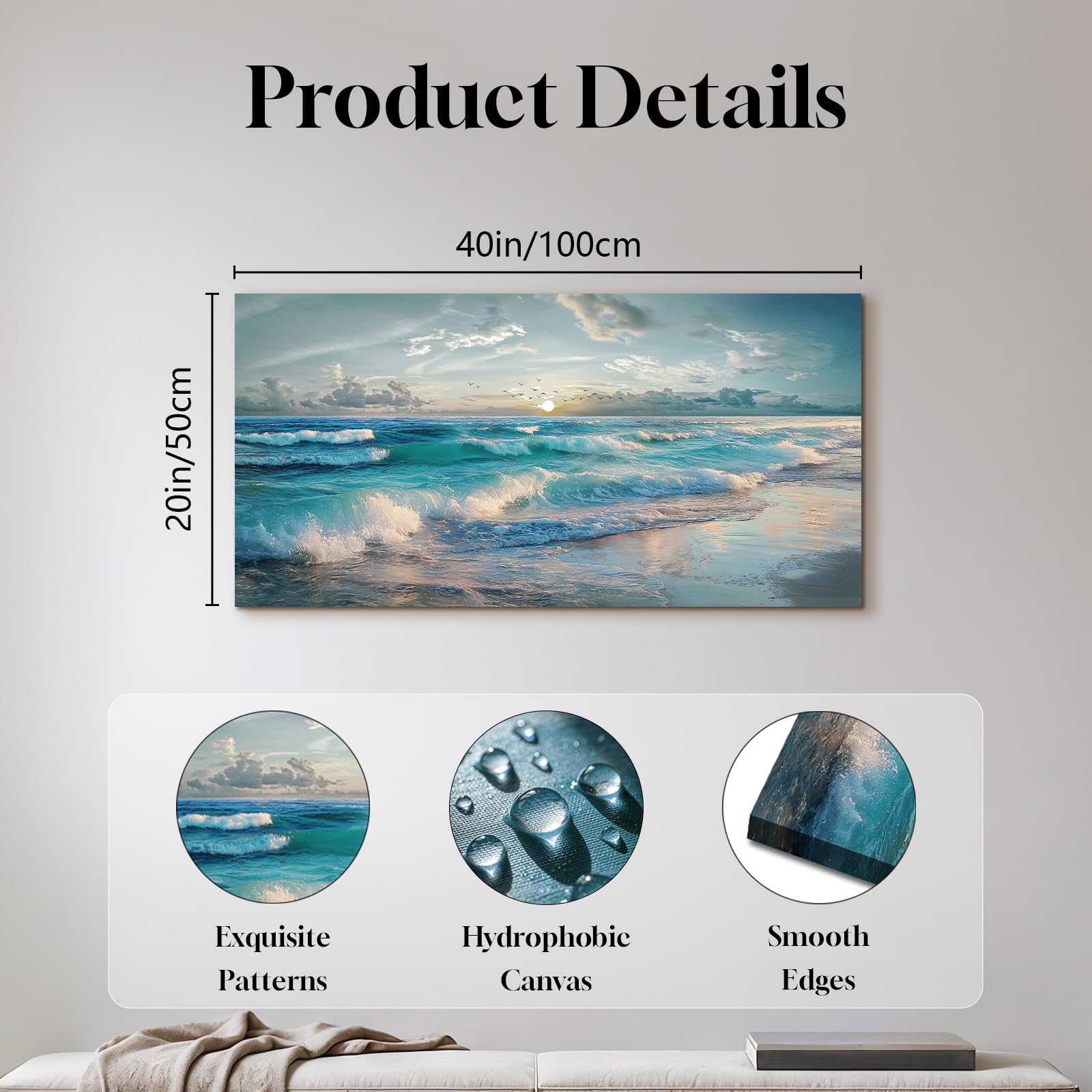 JHHUAMO Leinwand Bilder Meer Sonne Schlafzimmer Wohnzimmer 50x100 cm | Küstenszene Wandbild, Hochauflösender Druck, Exquisite Handwerkskunst, Einfaches Aufhängen, Vielseitig Einsetzbar