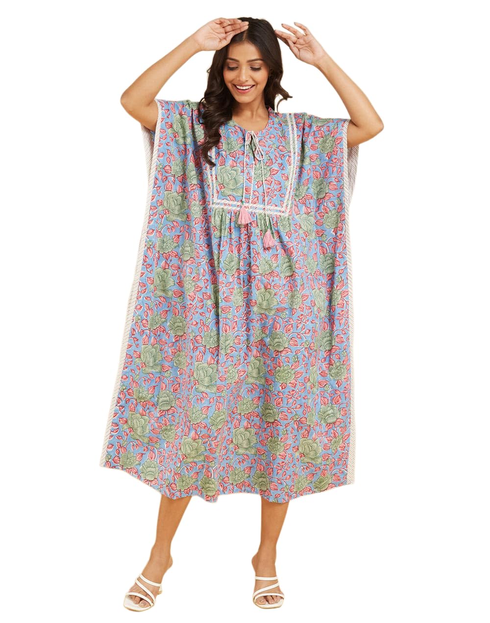 fabindia Blue Cotton Hand Block Printed Kaftan-picture-34