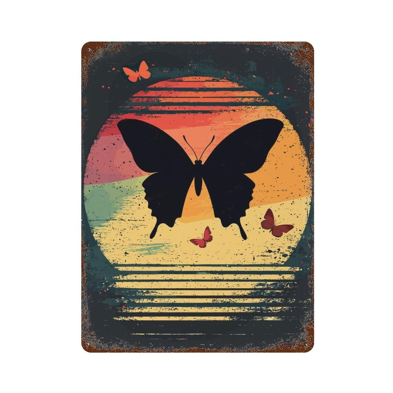 Butterfly Sunset 15.7"x11.8" Vintage Rust Metal Sign, Shabby Chic Decor for Garage, Bar And Workshop Decor