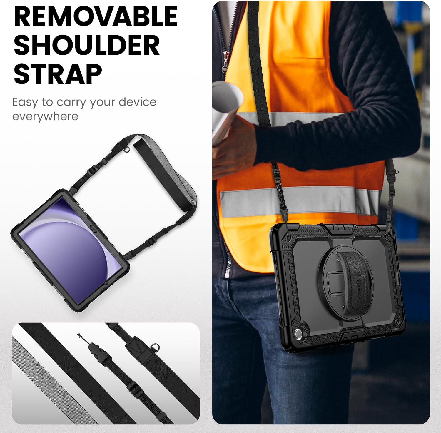 Timecity for Case for Samsung Galaxy Tab A11+ Plus/ A9+ Plus 11 inch, Heavy Duty Full-Body Protective with Screen Protector, Rotating Stand/Handle and Shoulder Strap & Pencil Holder - Black