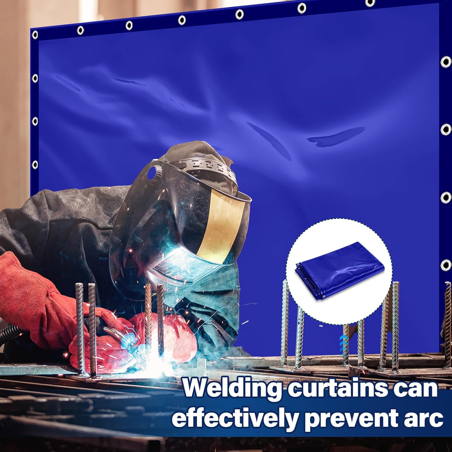 2 Pcs Welding Curtain Safety Blue Transparent Welding Screen with Fixed Belt for the Stand of 6 x 8ft Fireproof Resistant Insulation for Welding Arc Light UV and Blue Light Protection